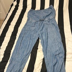 Casual Light Blue Chambray Jumpsuit w/ Joggers Bottoms